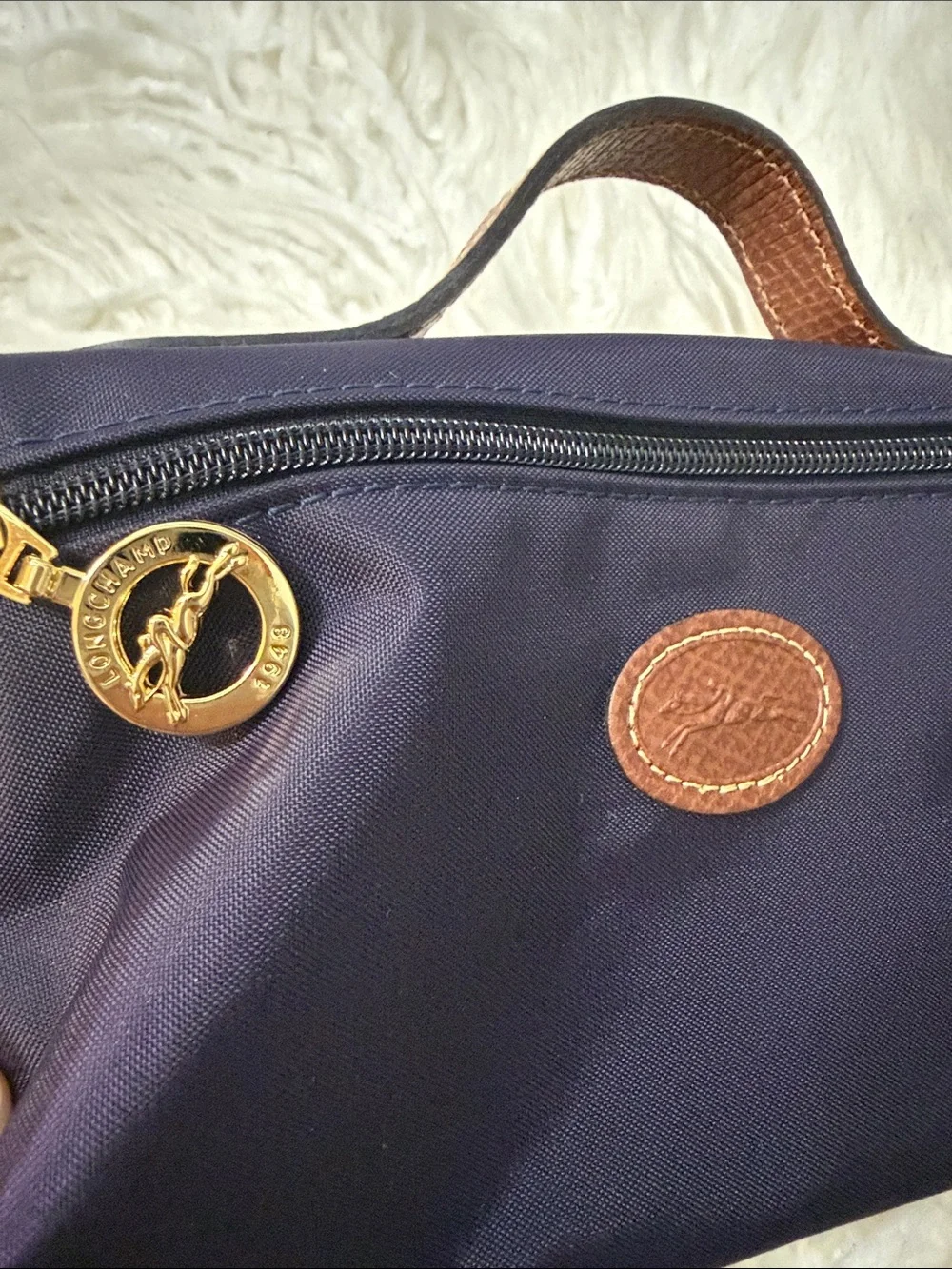 Longchamp Dark Purple and Brown Small Cosmetic Pouch